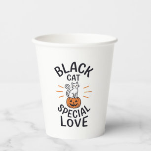 Gobelets En Papier Chat noir Amour spécial Halloween Chat Design vect
