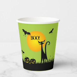 Gobelets En Papier Chat noir et chauves-souris Halloween