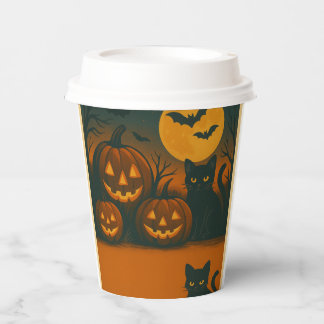 Gobelets En Papier Chat noir et Citrouille d'Halloween