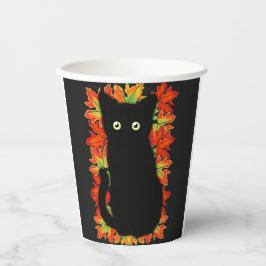 Gobelets En Papier Chat noir, Feuilles d'automne motif, Halloween amu
