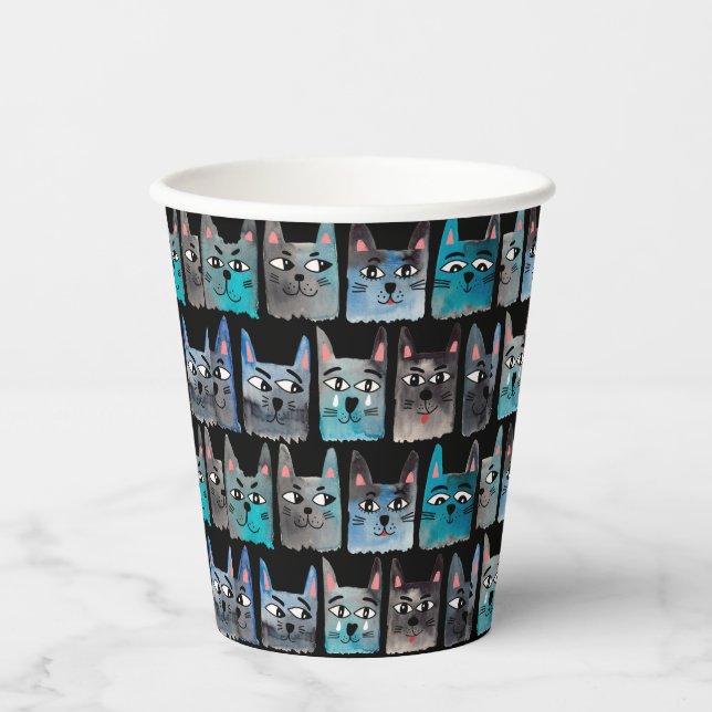 Gobelets En Papier Chats bleus (Recto)