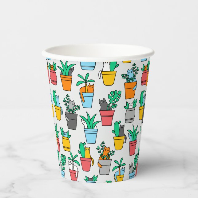Gobelets En Papier Chats dans les pots à fleurs (Recto)