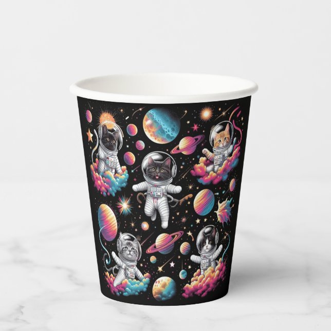 Gobelets En Papier Chats dans une tasse de papier spatial ! (Recto)