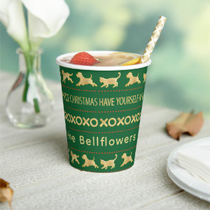Gobelets En Papier Chats et chiens en fleur d'or de Noël
