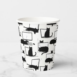 Gobelets En Papier Chats noirs assis sur des ordinateurs portables Mo
