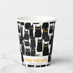 Gobelets En Papier Chats noirs éffrayants Nom personnalisé Joyeux Hal