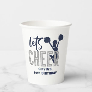 Gobelets En Papier Cheerleading Argent et Marine Anniversaire de Chee