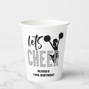 Gobelets En Papier Cheerleading Argent et Noir Cheer Anniversaire