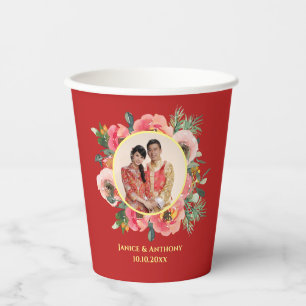 Gobelets En Papier Chemise fleurie rose moderne chinois photo mariage