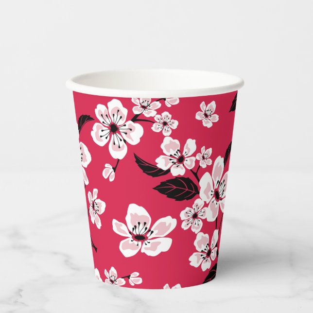 GOBELETS EN PAPIER CHERRY BLOSSOM - SAKURA (ROUGE) (Recto)