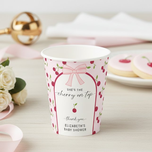 Gobelets En Papier Cherry On Top Baby Shower Coquette Thank you (Créateur téléchargé)