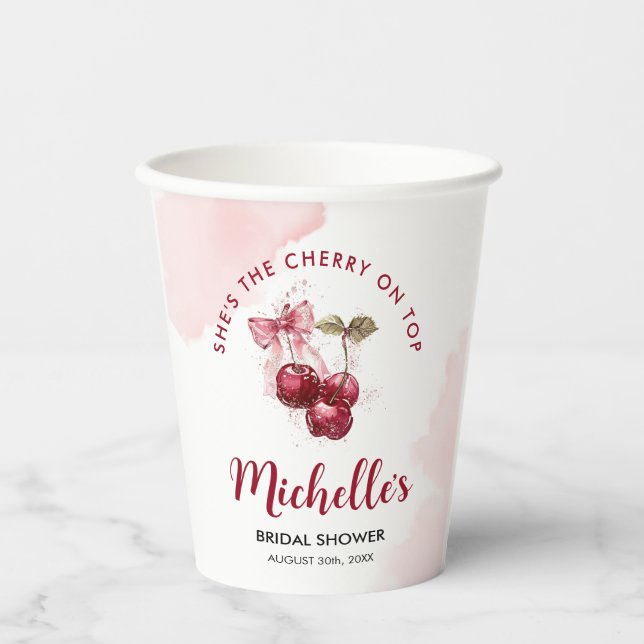 Gobelets En Papier Cherry on Top Bow Cocktail Fête des mariées d'été (Recto)