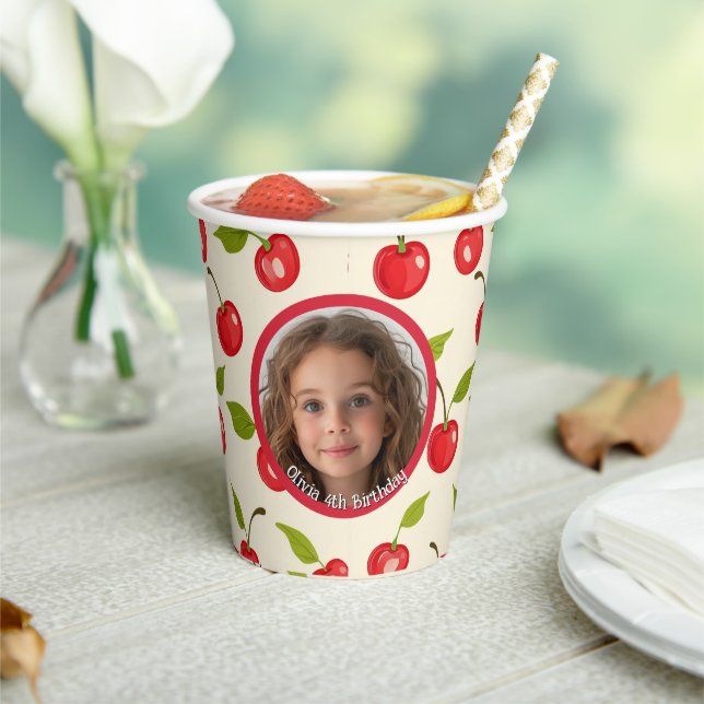 Gobelets En Papier Cherry Photo personnalisée et nom Tasses en papier (Insitu)