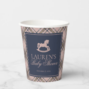 Gobelets En Papier Cheval à Bascule Classique à Carreaux Tartan Rose 