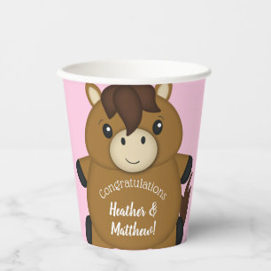 Gobelets En Papier Cheval Baby shower fille rose