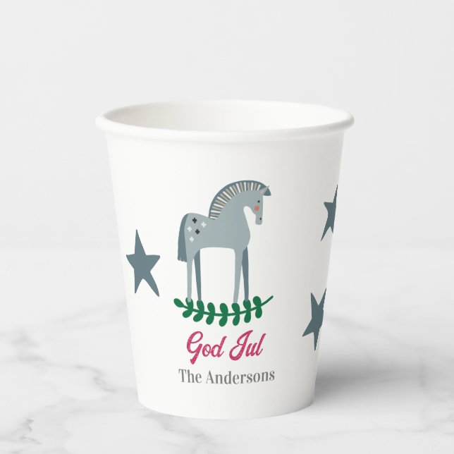 Gobelets En Papier Cheval Suédois Joyeux Dala de Noël 2 (Recto)
