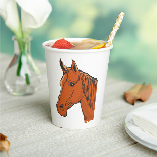 Gobelets En Papier Cheval Tête Brown Animal de ferme