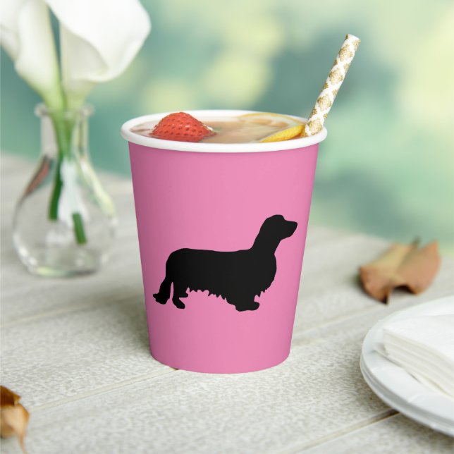 Gobelets En Papier Cheveux longs Dachshund - Silhouette 1 (Insitu)