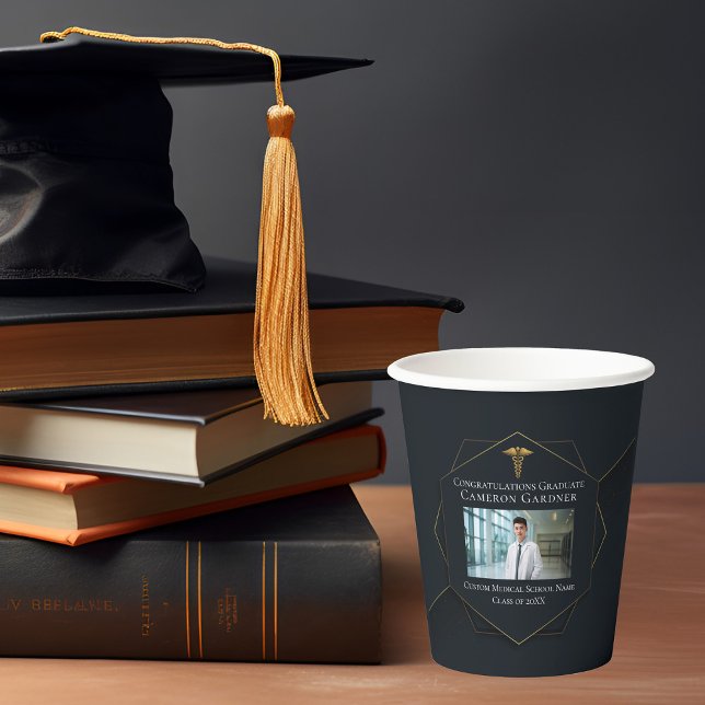 Gobelets En Papier Chic Black Gold Médicale School Graduation Party (Créateur téléchargé)