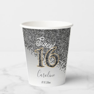Gobelets En Papier Chic Black Parties scintillant Sweet 16 Anniversai