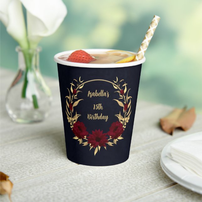 Gobelets En Papier Chic bordeaux et or marine (Insitu)