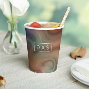 Gobelets En Papier Chic Earthy   Monogramme d'agent naturel en cuivre