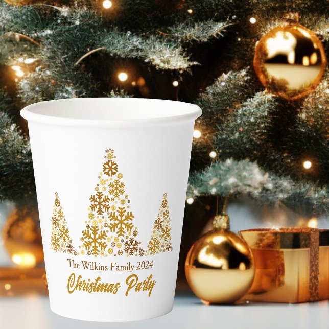 Gobelets En Papier Chic Gold Snowflakes fête de Noël personnalisée (Créateur téléchargé)