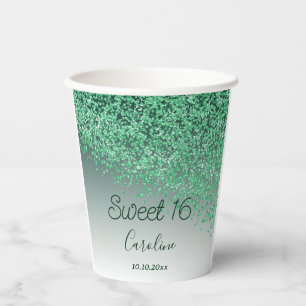 Gobelets En Papier Chic Green Parties scintillant Sweet 16 Anniversai