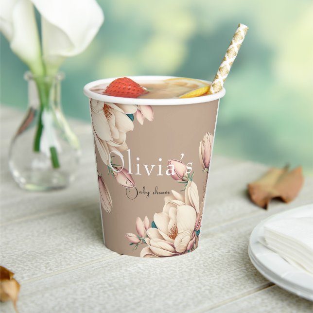 Gobelets En Papier chic magnolia floral (Insitu)