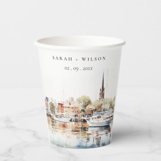 Gobelets En Papier Chic Mariage d'aquarelle Annapolis Maryland (Recto)