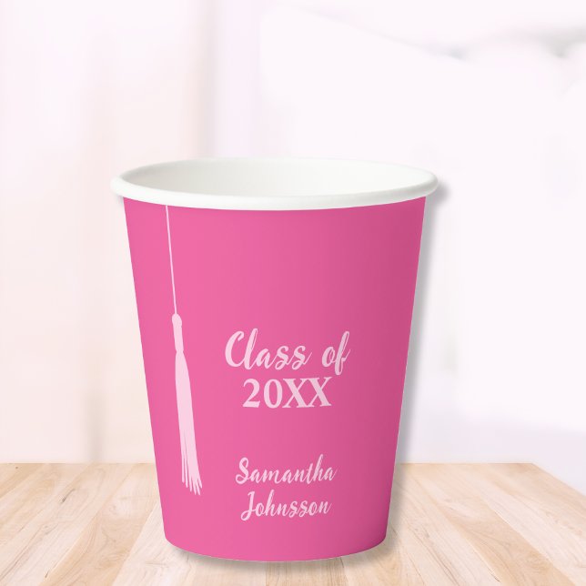 Gobelets En Papier Chic Pink Grad Tassel Grad Grad (Chic Pink Grad Tassel Personalized Graduation Paper Cups)