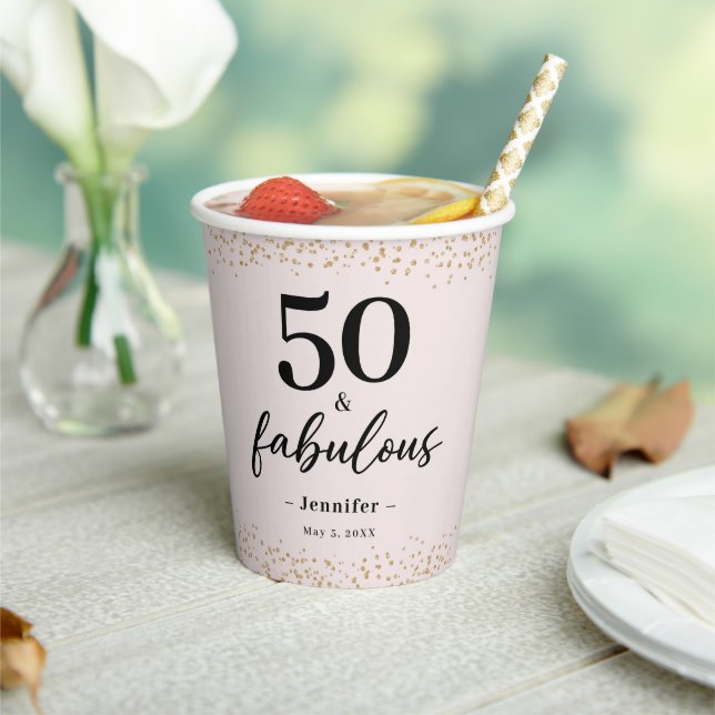 Gobelets En Papier Chic Rose Cinquante et fabuleux anniversaire (Insitu)