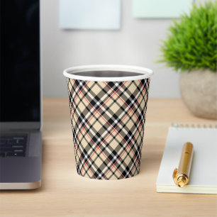 Gobelets En Papier Chic Rouge Beige Noir Blanc Plaid Stripes Motif
