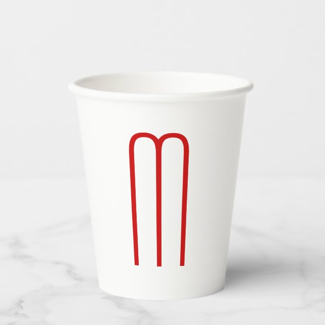 Gobelets En Papier Chic Unique Monogramme Rouge Blanc Plaine Simple (Recto)