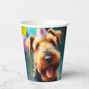 Gobelets En Papier Chien Airedale avec casquette d'anniversaire et ba
