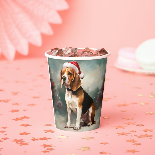 Gobelets En Papier Chien beagle à Noël de neige (Insitu)