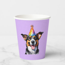 Gobelets En Papier Chien chiot pourpre Anniversaire Paw ty