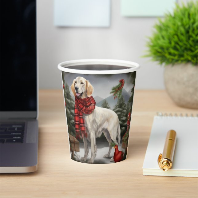 Gobelets En Papier Chien de coin anglais en Noël de neige (Insitu)