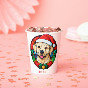 Gobelets En Papier Chien de dessin animé avec chapeau de Père Noël fe