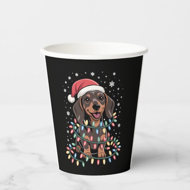 Gobelets En Papier Chien de Noël Dachshund Père Noël Xmas Wiener (Recto)