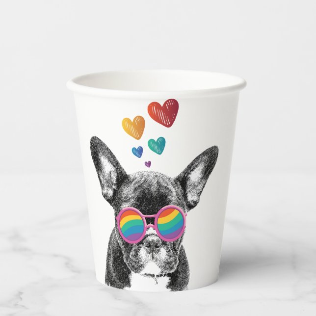 Gobelets En Papier Chien de taureau avec Coeurs Saint-Valentin (Recto)