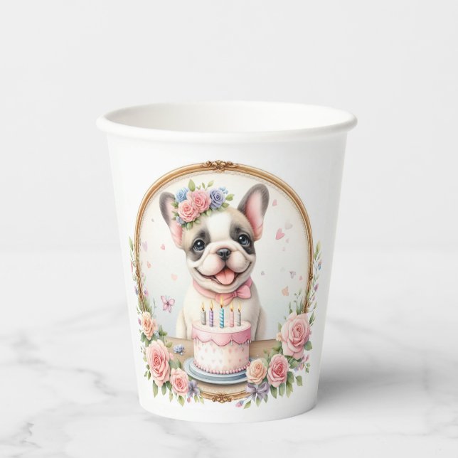Gobelets En Papier Chien de taureau français mignon Pastel - Annivers (Recto)