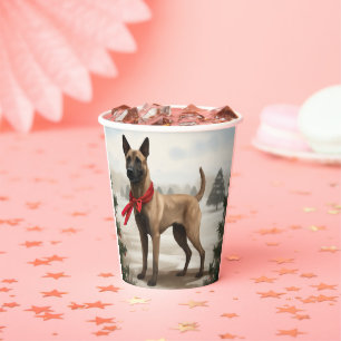 Gobelets En Papier Chien Malinois Belge dans la neige Noël