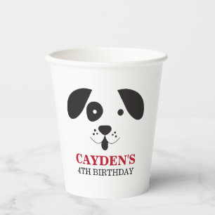 Gobelets En Papier Chien Noir et Blanc Lieu Anniversaire