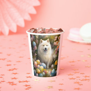 Gobelets En Papier Chien Samoyé avec oeufs de Pâques vacances