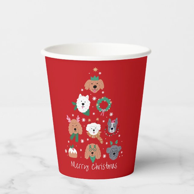 Gobelets En Papier Chien Thème Rouge Noël (Recto)
