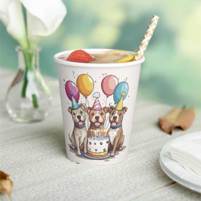 Gobelets En Papier Chiens Pit Bull pour anniversaire (Insitu)