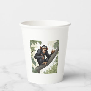 Gobelets En Papier Chimpanzé mignon sur la branche accueille