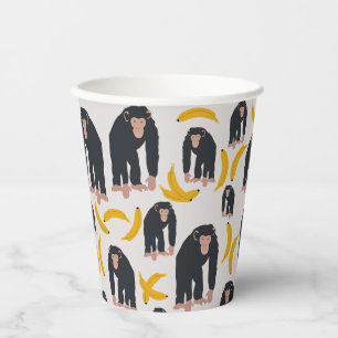 Gobelets En Papier Chimpanzé singe et Motif bananier