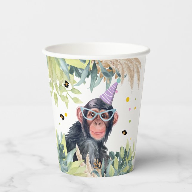 Gobelets En Papier Chimpanzé Singe Fête Animaux Anniversaire Safari (Verso)